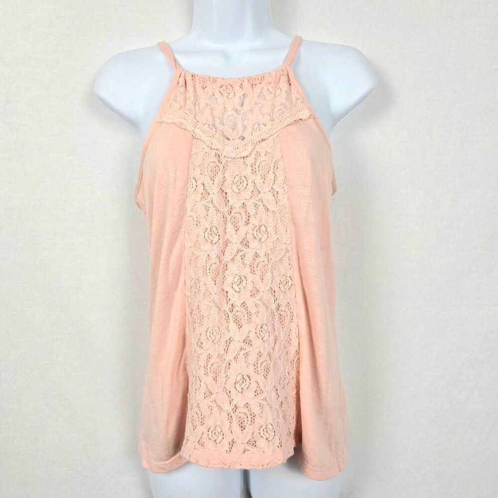 Vanity Lace Front Halter Tank Top Blush Pink S
